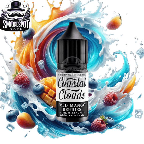 Iced Mango Berries 35MG Coastal Clouds 30ML Salt Nic E-Juice Bottle Front View