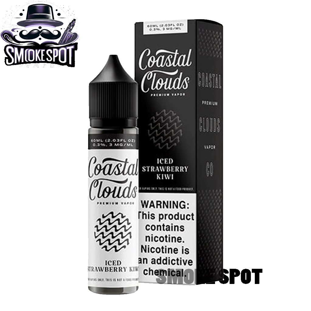 Iced Strawberry Kiwi 6MG Coastal Clouds 60ML vape juice bottle with strawberry, kiwi, and menthol flavor