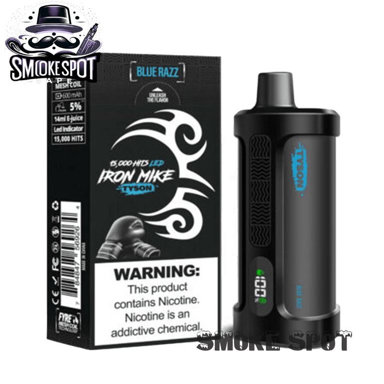 Blue Razz Iron Mike Tyson 15000 Disposable Vape with blue raspberry flavor