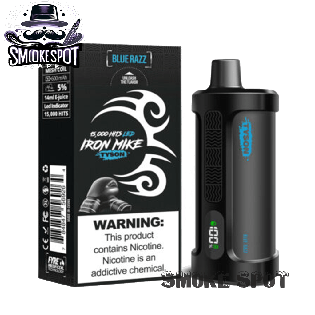 Blue Razz Iron Mike Tyson 15000 Disposable Vape with blue raspberry flavor