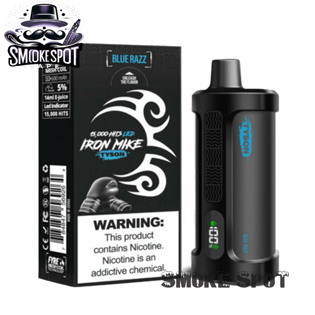 Blue Razz Iron Mike Tyson 15000 Disposable Vape with blue raspberry flavor