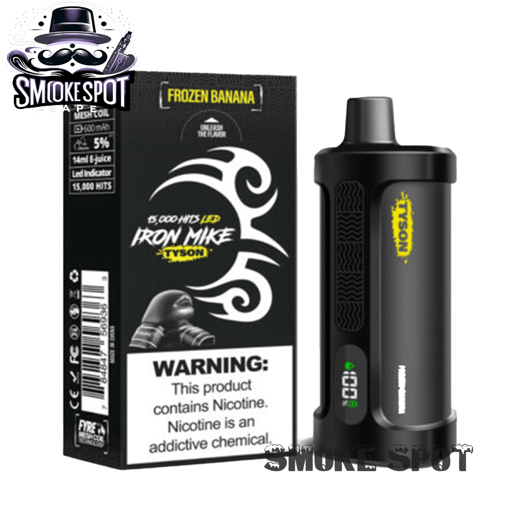 Frozen Banana Iron Mike Tyson 15000 Disposable Vape device with tropical banana flavor