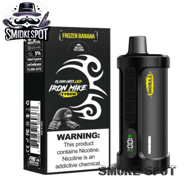 Frozen Banana Iron Mike Tyson 15000 Disposable Vape device with tropical banana flavor