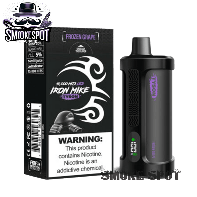 Frozen Grape Iron Mike Tyson 15000 disposable vape device with grape flavor