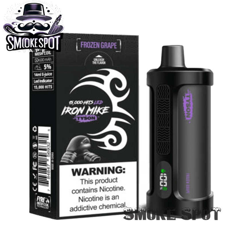 Frozen Grape Iron Mike Tyson 15000 disposable vape device with grape flavor