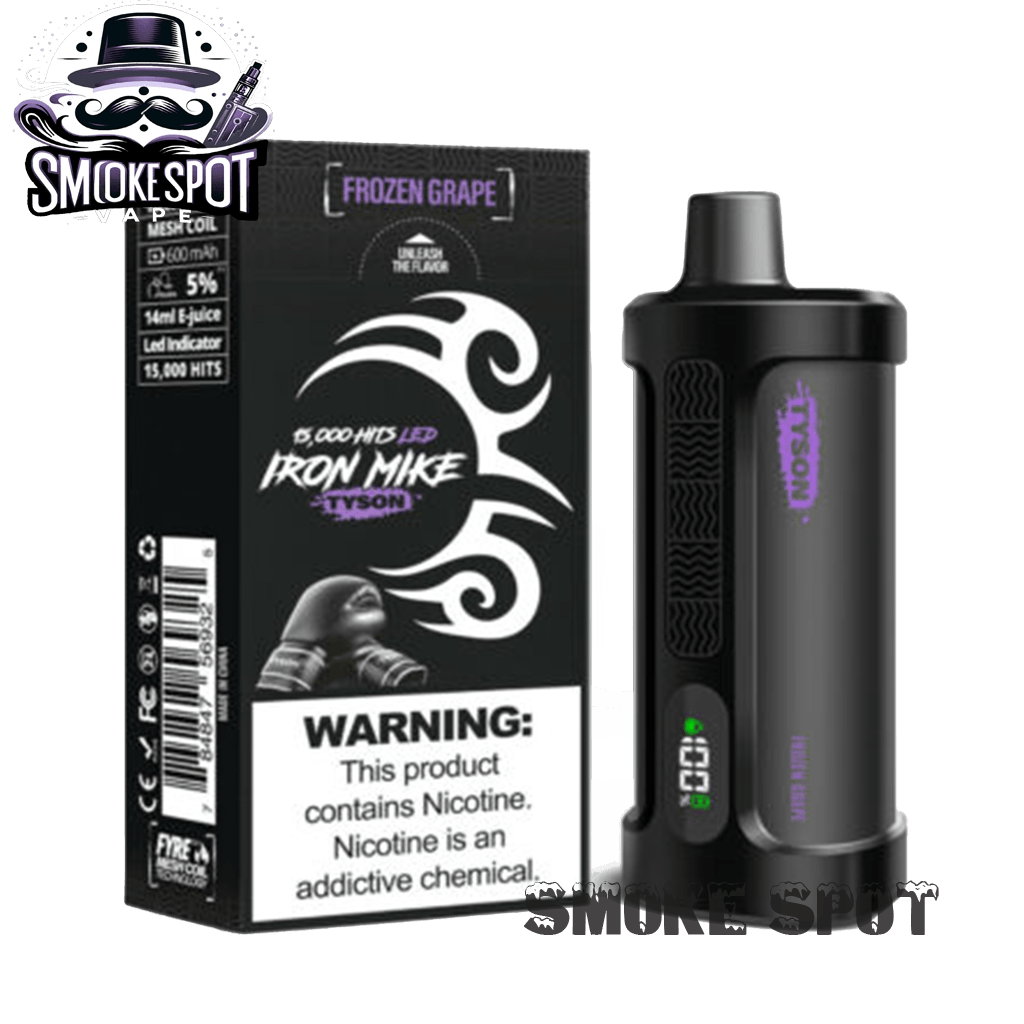 Frozen Grape Iron Mike Tyson 15000 disposable vape device with grape flavor
