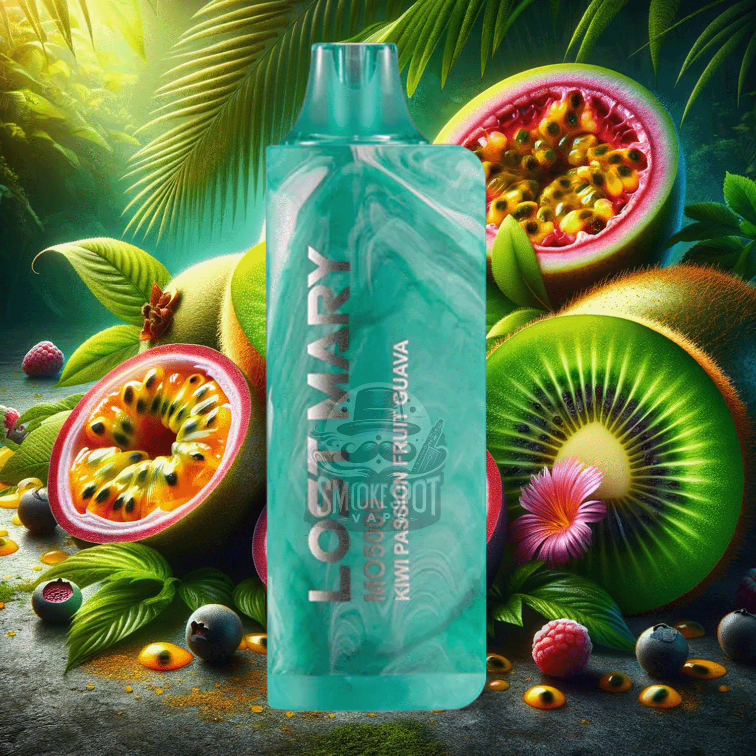 Kiwi Fuse Lost Mary MO5000 disposable vape with tropical kiwi, passion fruit, and guava flavors
