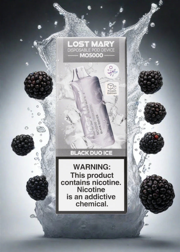 Black Duo Ice Lost Mary MO5000 disposable vape with icy finish