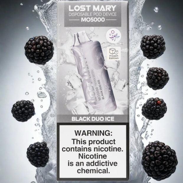 Black Duo Ice Lost Mary MO5000 disposable vape with icy finish
