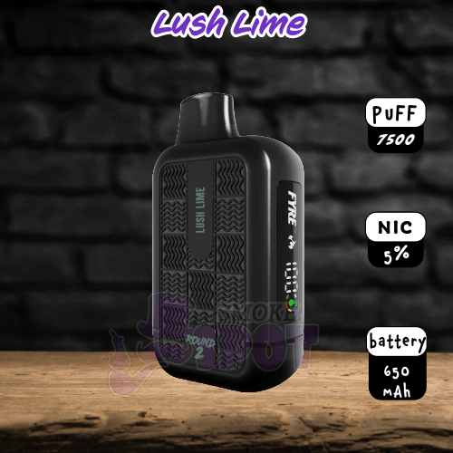 Lush Lime Tyson Round 2 7500 Disposable Vape with 7500 puffs and zesty lime flavor