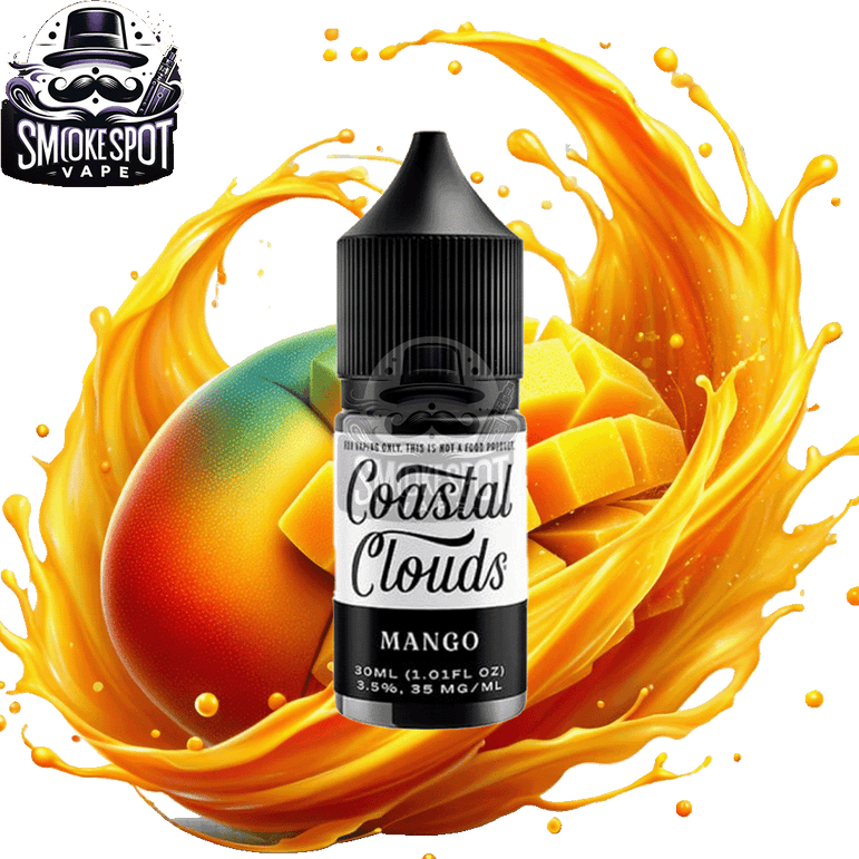 Mango 50MG Coastal Clouds Salt Nic E-Juice 30ml bottle with vibrant mango flavor