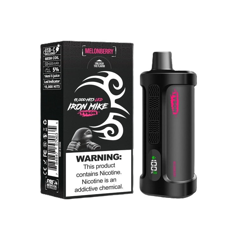Melon Berry Iron Mike Tyson 15000 Disposable Vape with sweet melon and berry flavor