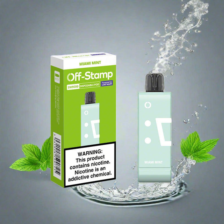 Miami Mint Off-Stamp Disposable Vape Pod with refreshing peppermint mint flavor