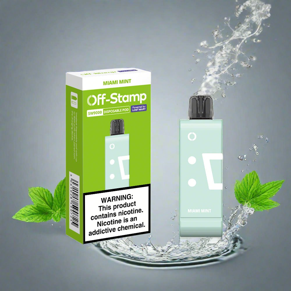 Miami Mint Off-Stamp Disposable Vape Pod with refreshing peppermint mint flavor