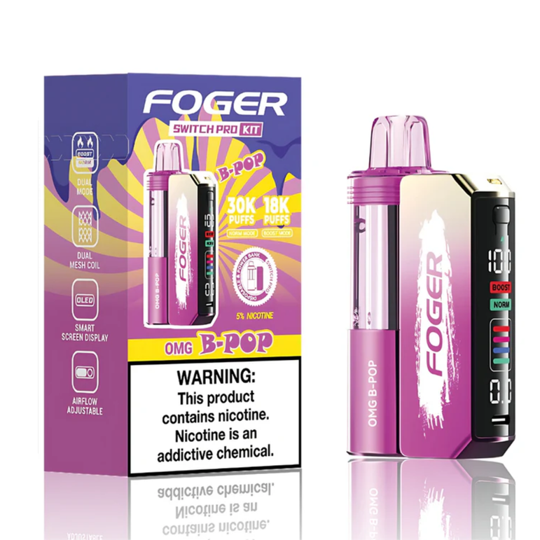 Foger Switch Pro Kit 30k OMG B-POP disposable vape device with colorful design