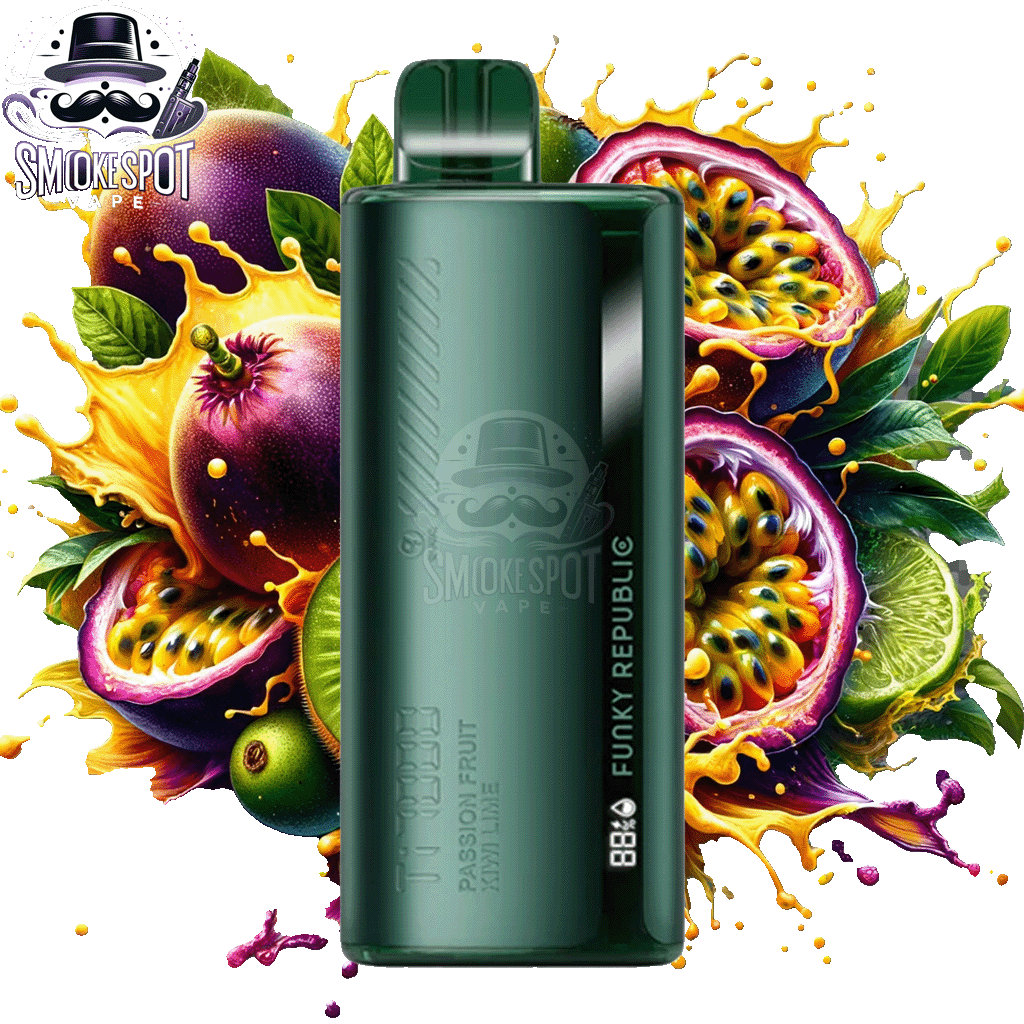 Passion Fruit Kiwi Lime Funky Republic TI 7000 rechargeable disposable vape with 7000 puffs