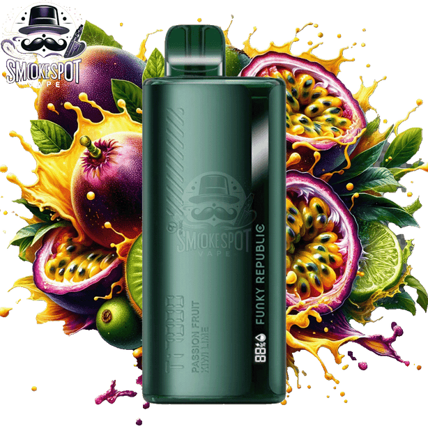Passion Fruit Kiwi Lime Funky Republic TI 7000 rechargeable disposable vape with 7000 puffs