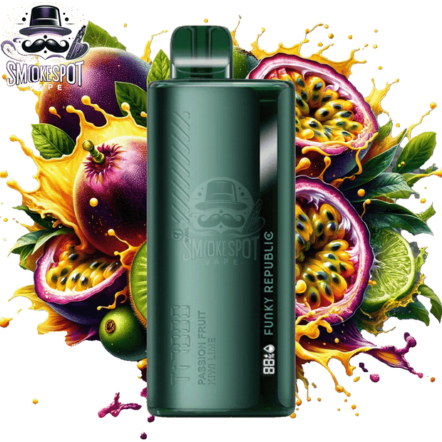 Passion Fruit Kiwi Lime Funky Republic TI 7000 rechargeable disposable vape with 7000 puffs