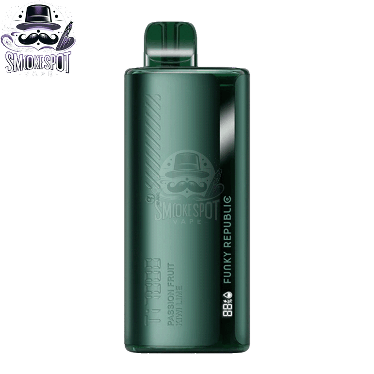 Side view of Passion Fruit Kiwi Lime Funky Republic TI 7000 disposable vape showing indicator lights
