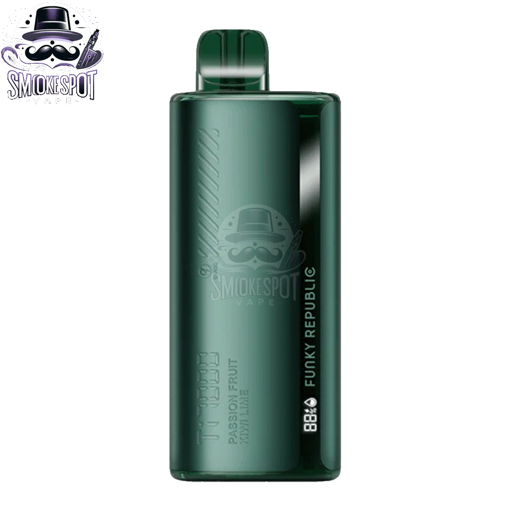 Side view of Passion Fruit Kiwi Lime Funky Republic TI 7000 disposable vape showing indicator lights