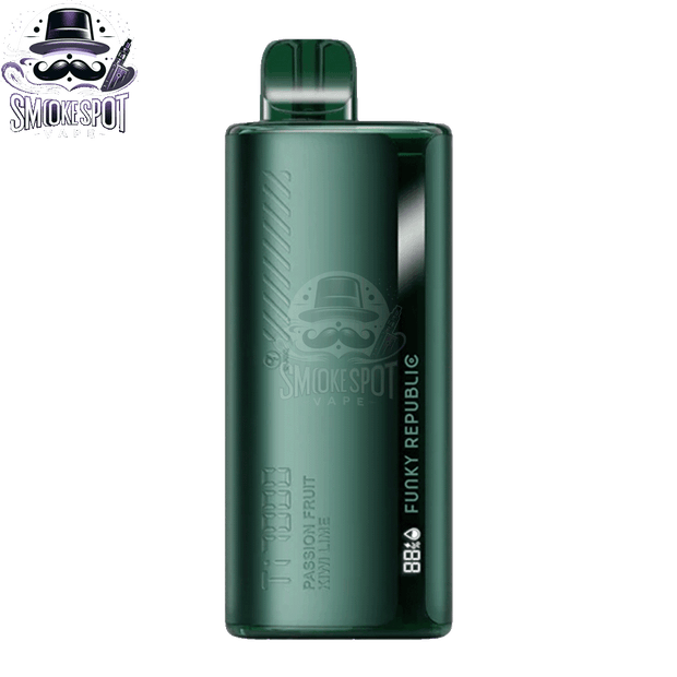 Side view of Passion Fruit Kiwi Lime Funky Republic TI 7000 disposable vape showing indicator lights