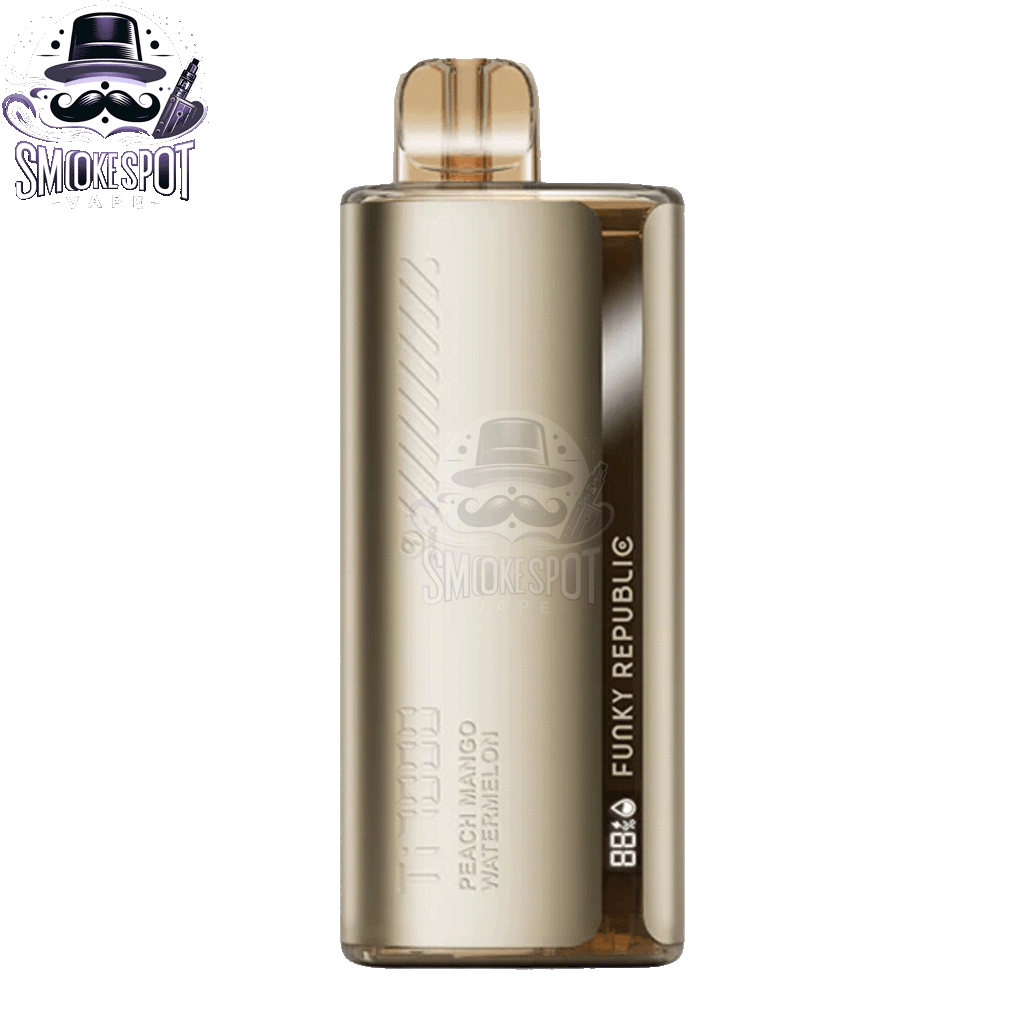 Peach Mango Watermelon Funky Republic TI 7000 Disposable Vape Side View - Digital Display and USB-C Charging