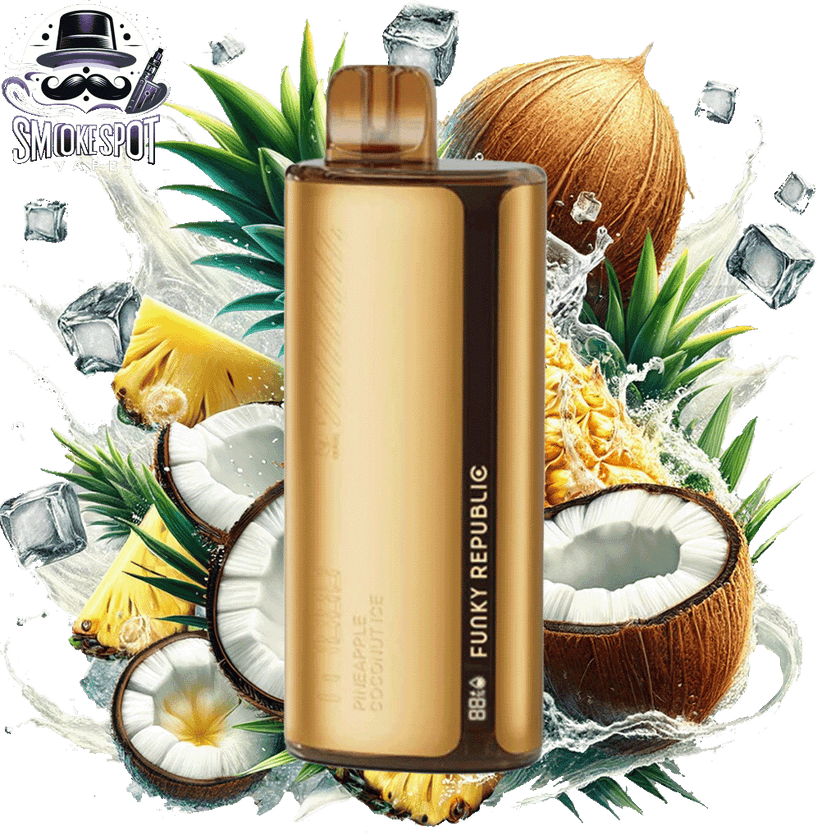 Pineapple Coconut Ice Funky Republic TI 7000 Disposable Vape Front View - Tropical Flavor Disposable Vape