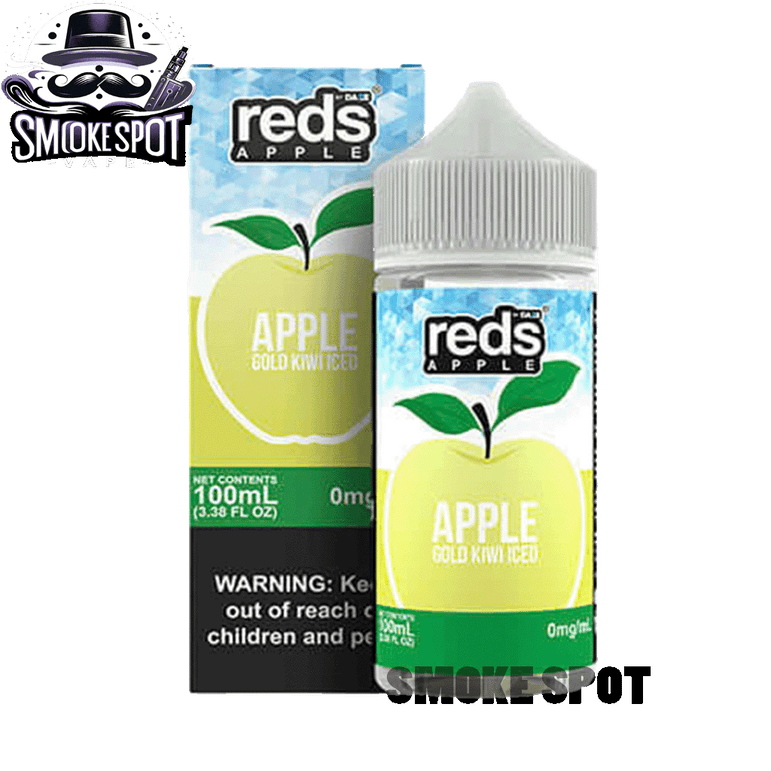 Gold Kiwi Ice Reds 100ml 6mg vape juice bottle with kiwi, apple, and menthol flavor by 7-DAZE