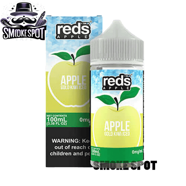Gold Kiwi Ice Reds 100ml 6mg vape juice bottle with kiwi, apple, and menthol flavor by 7-DAZE
