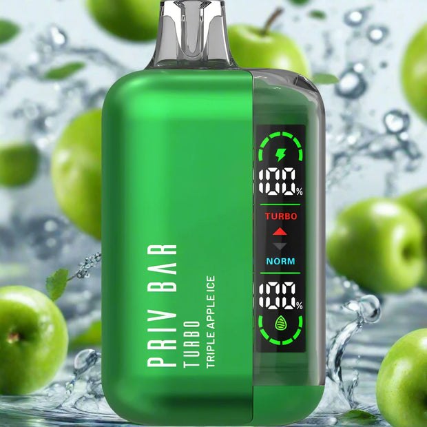 Triple Apple Ice Smok Priv Bar Turbo 15000 disposable vape with menthol flavor