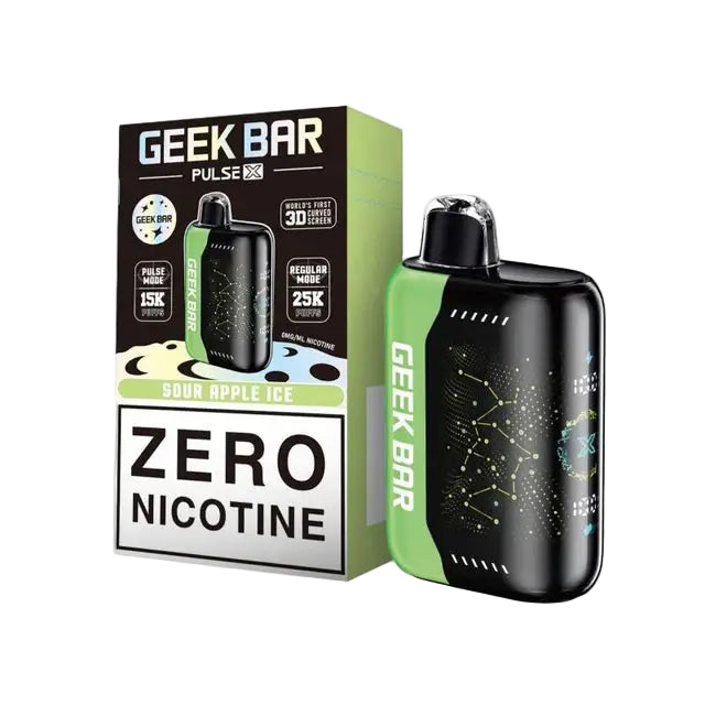 Geek Bar Pulse X 25k Disposable Vape in Sour Apple Ice flavor with zero nicotine