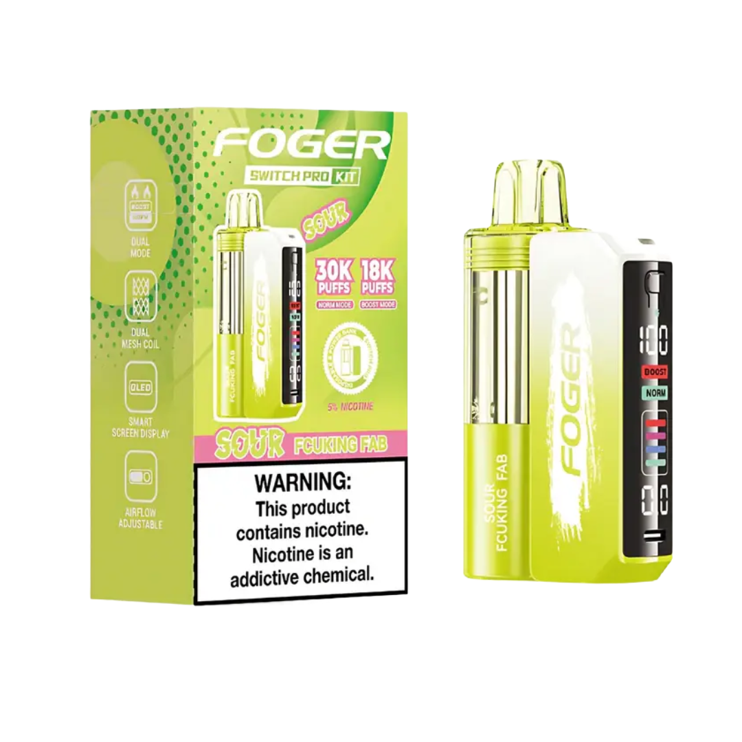 Foger Switch Pro Kit 30k Sour Fcuking Fab disposable vape box with sour candy flavor branding