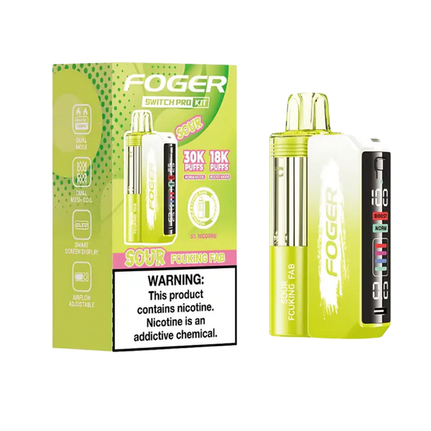 Foger Switch Pro Kit 30k Sour Fcuking Fab disposable vape box with sour candy flavor branding