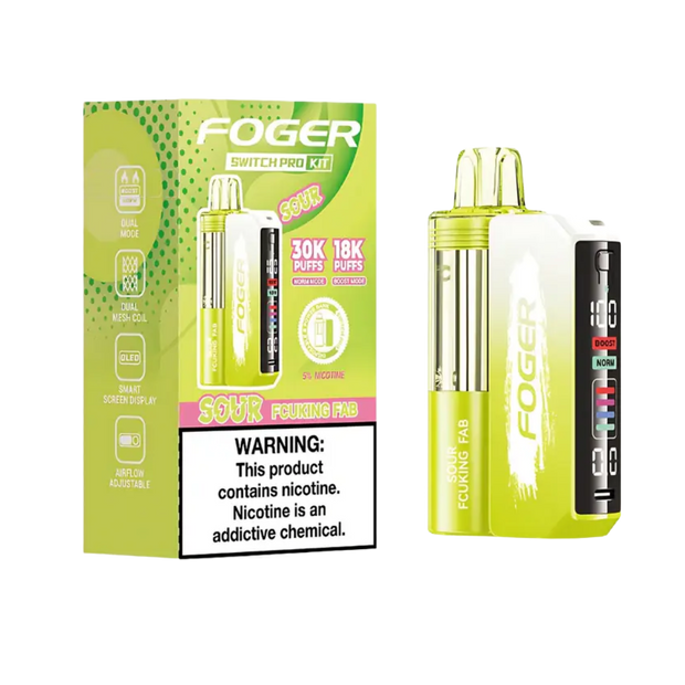Foger Switch Pro Kit 30k Sour Fcuking Fab disposable vape box with sour candy flavor branding