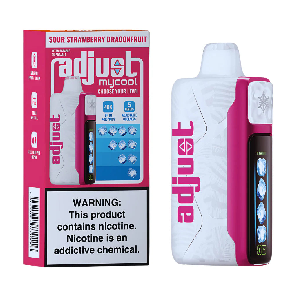 Sour Strawberry Dragonfruit Adjust Mycool 40K Disposable Vape Box with 40,000 puffs