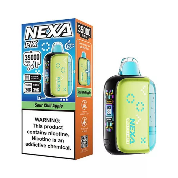 SOUR CHILL APPLE NEXA PIX 35K disposable vape device with green apple and menthol flavor