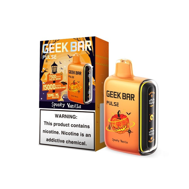 Geek Bar Pulse 15K Spooky Vanilla disposable vape with creamy vanilla and toasted marshmallow flavor