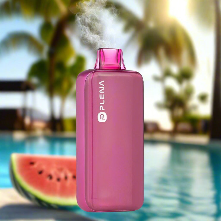 Watermelon Sour Peach Plena 18K Disposable Vape with juicy watermelon and tart peach flavor
