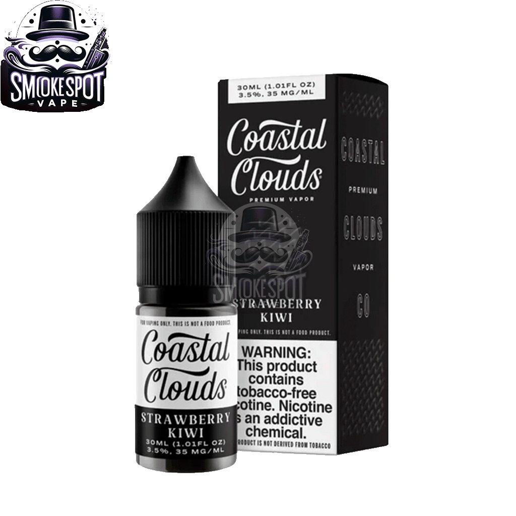Strawberry Kiwi 50MG Coastal Clouds 30ML E-Liquid Bottle Side View