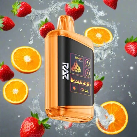 Raz DC25000 Strawberry Orange Tang disposable vape device with vibrant fruit flavor