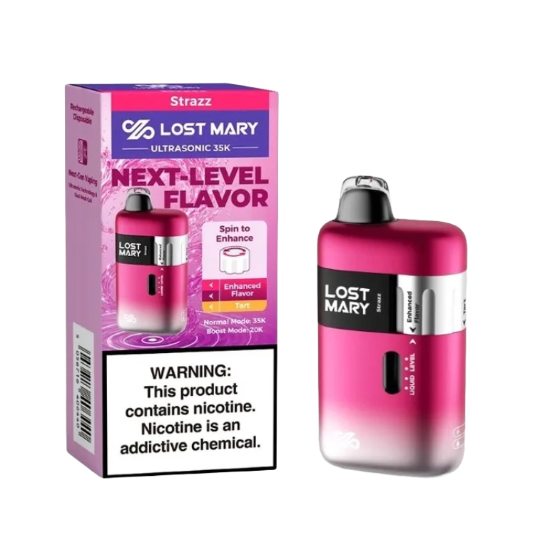 Lost Mary Ultrasonic 35k STRAZZ disposable vape with sweet berry flavor and packaging