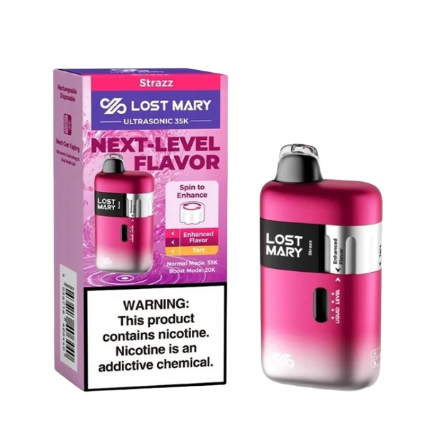 Lost Mary Ultrasonic 35k STRAZZ disposable vape with sweet berry flavor and packaging