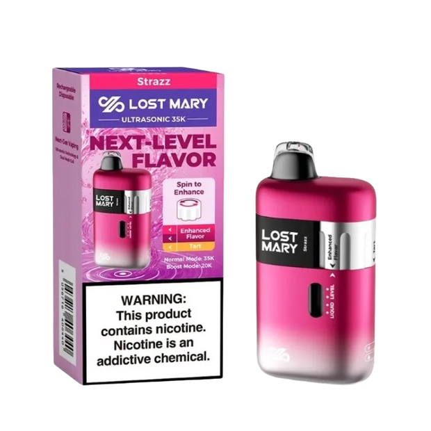 Lost Mary Ultrasonic 35k STRAZZ disposable vape with sweet berry flavor and packaging