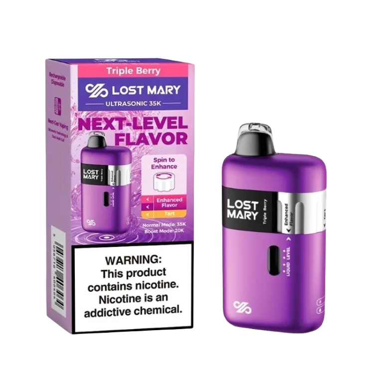 Triple Berry Lost Mary ultrasonic 35k disposable vape & packaging