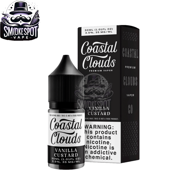 Vanilla Custard 35MG Coastal Clouds 30ML E-Juice Bottle Label Close-up