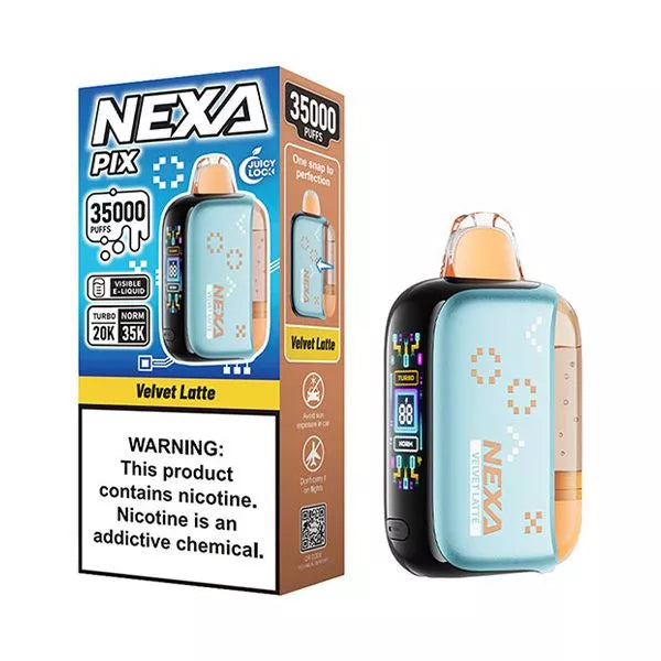 VELVET LATTE NEXA PIX 35K disposable vape with creamy coffee flavor