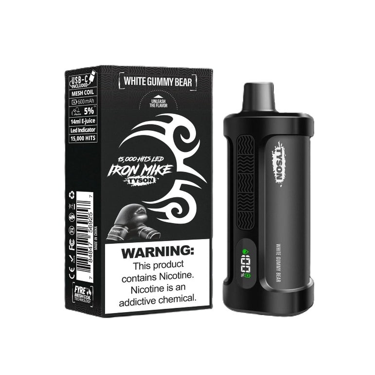 White Gummy Bear Iron Mike Tyson 15000 Disposable Vape with sweet fruity flavor