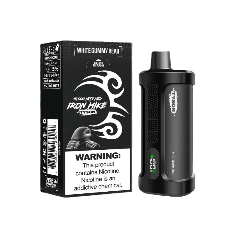 White Gummy Bear Iron Mike Tyson 15000 Disposable Vape with sweet fruity flavor