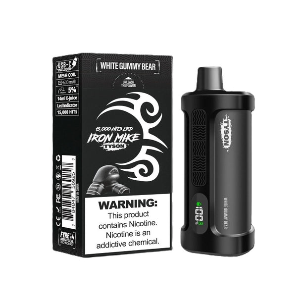 White Gummy Bear Iron Mike Tyson 15000 Disposable Vape with sweet fruity flavor