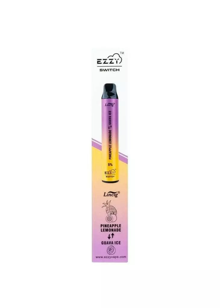 EZZY SWITCH 2400 PUFFS disposable vape showing Pineapple Lemonade/Guava Ice flavor combo